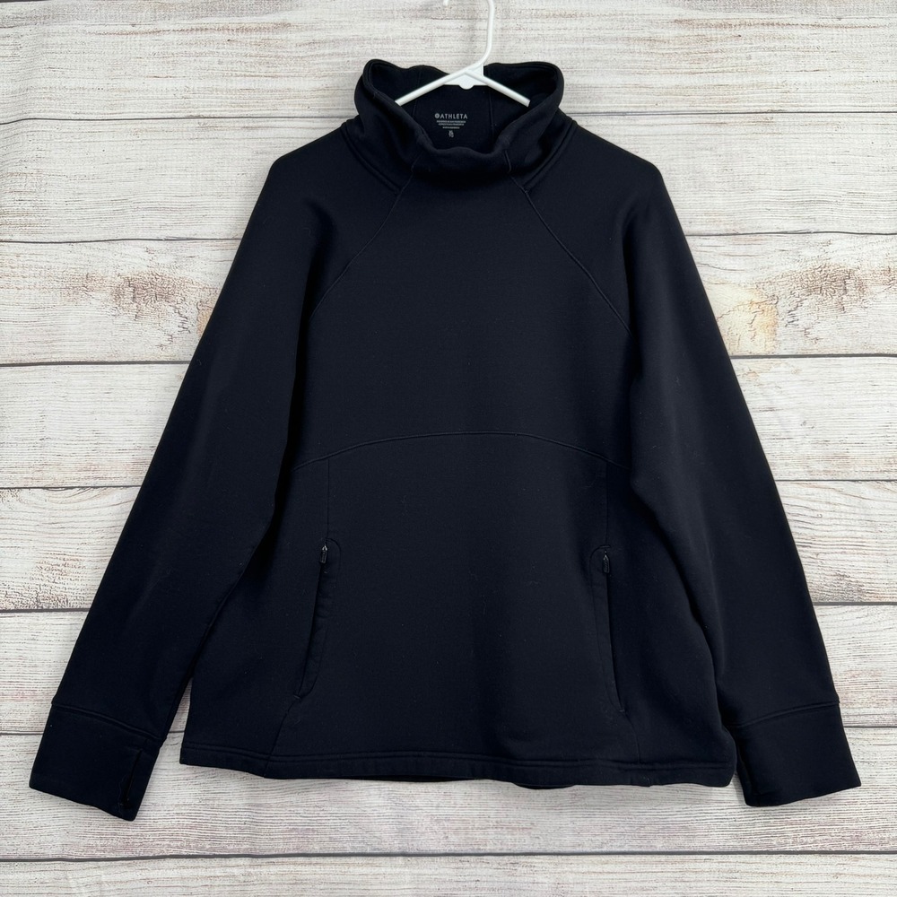 Athleta Funnel Neck Sweatshirt Women XL Black Fleece Lined Thumbhole 830964-02